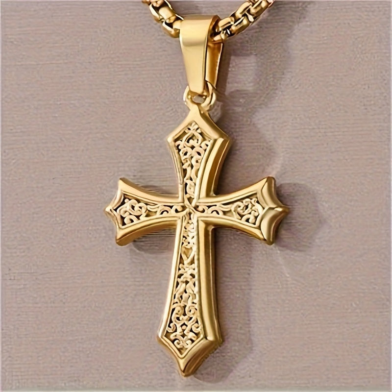 Divatos Golden Hollow Cross rozsdamentes acél medál nyaklánc