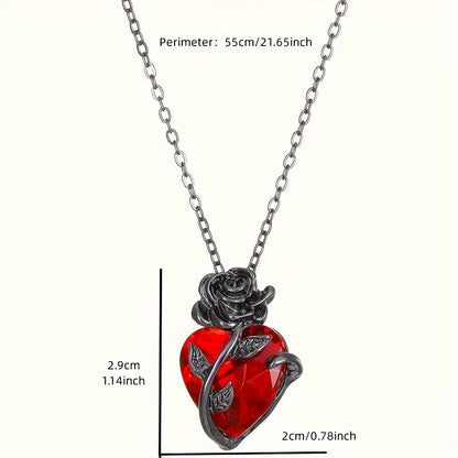 Black Rose &amp; Red Heart Pendant Necklace – Vintage punk elegancia Valentin-napra