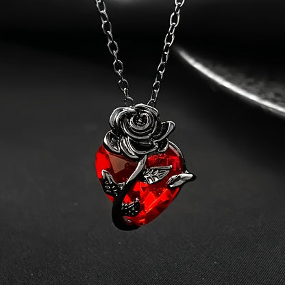 Black Rose &amp; Red Heart Pendant Necklace – Vintage punk elegancia Valentin-napra