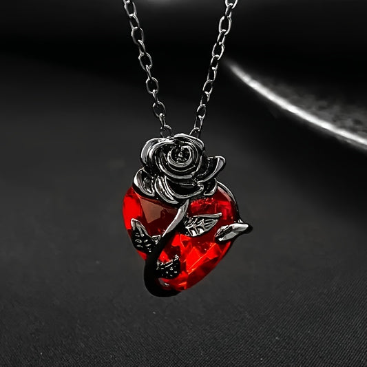 Black Rose &amp; Red Heart Pendant Necklace – Vintage punk elegancia Valentin-napra