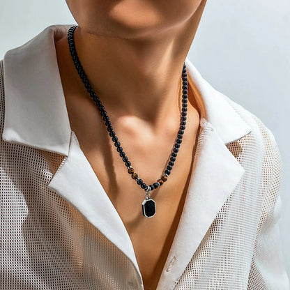 Natural Stone Tiger Eye Beaded Chain Necklace for Men