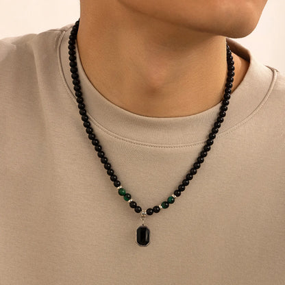 Natural Stone Tiger Eye Beaded Chain Necklace for Men