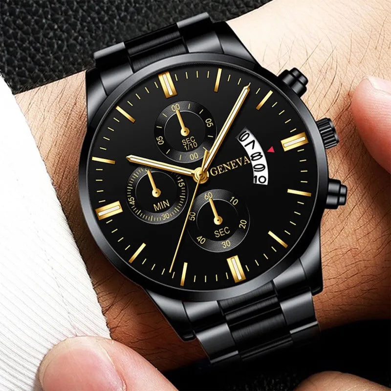 Men's Fashion Watch & Jewelry Set 4pcs