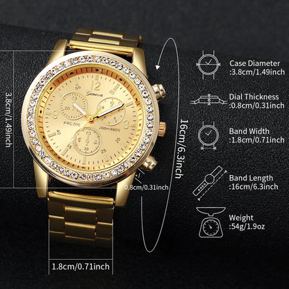 Women’s Golden Stainless Steel Quartz Watch & Bracelet Set