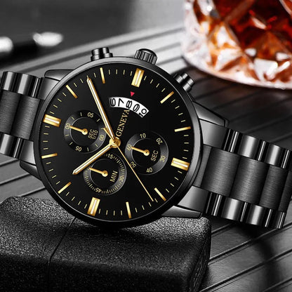 Men's Fashion Watch & Jewelry Set 4pcs