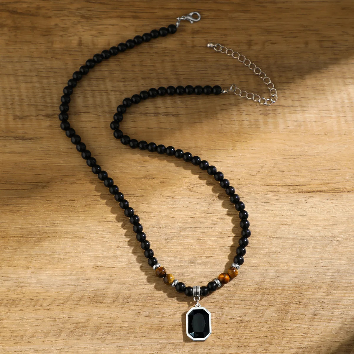 Natural Stone Tiger Eye Beaded Chain Necklace for Men