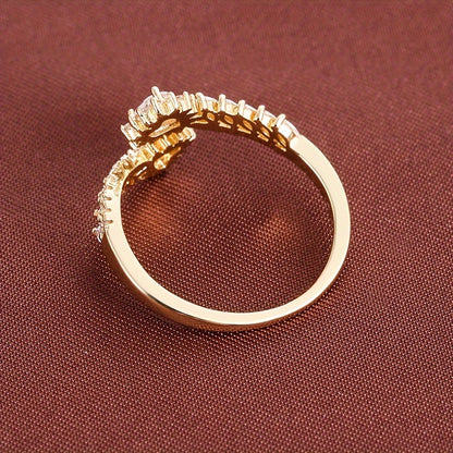 Elegant Adjustable Open Ring with Wheat Sheaf Design & Heart-Shaped Synthetic Cubic Zirconia - Copper Base