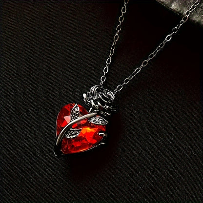 Black Rose &amp; Red Heart Pendant Necklace – Vintage punk elegancia Valentin-napra