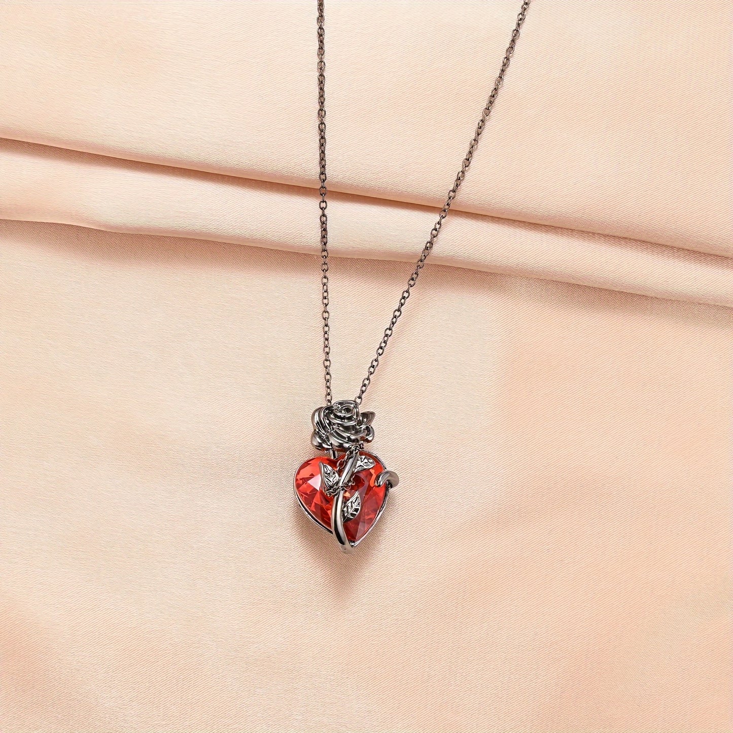 Black Rose &amp; Red Heart Pendant Necklace – Vintage punk elegancia Valentin-napra