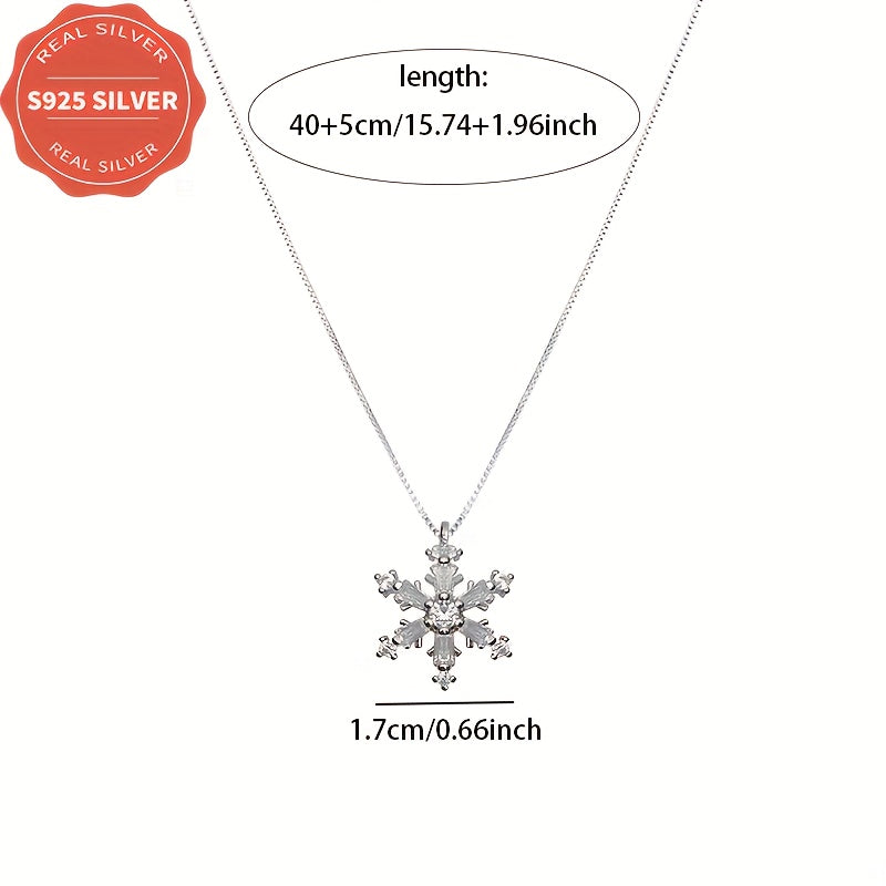 Elegant 925 Sterling Silver Snowflake Pendant Necklace – Glitter Style Rotating Charm